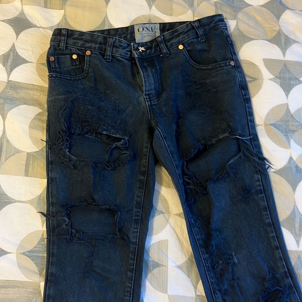 One Teaspoon Blue Denim Distressed Jeans